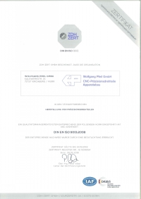 Zertifikat Herstellung von Präzisionsdrehteilen